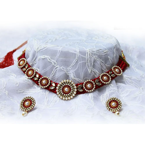 Silk thread necklace set with matching earrings